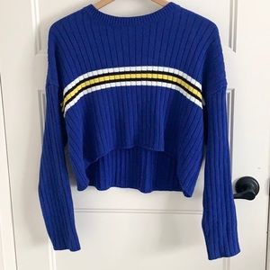 cropped long sleeve blue stripped shirt